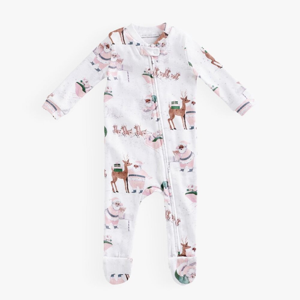 Pottery Barn Blush Heritage Santa Organic Cotton Baby Pajama 3-6 Months